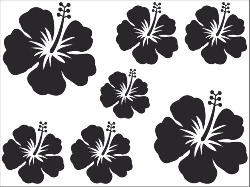 Planche de 7 stickers Hibiscus simple Dim 15 x 20cm
